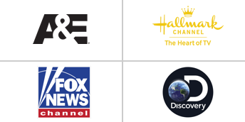 A&E, Hallmark Channel, Fox News, and Discovery Channel logos.